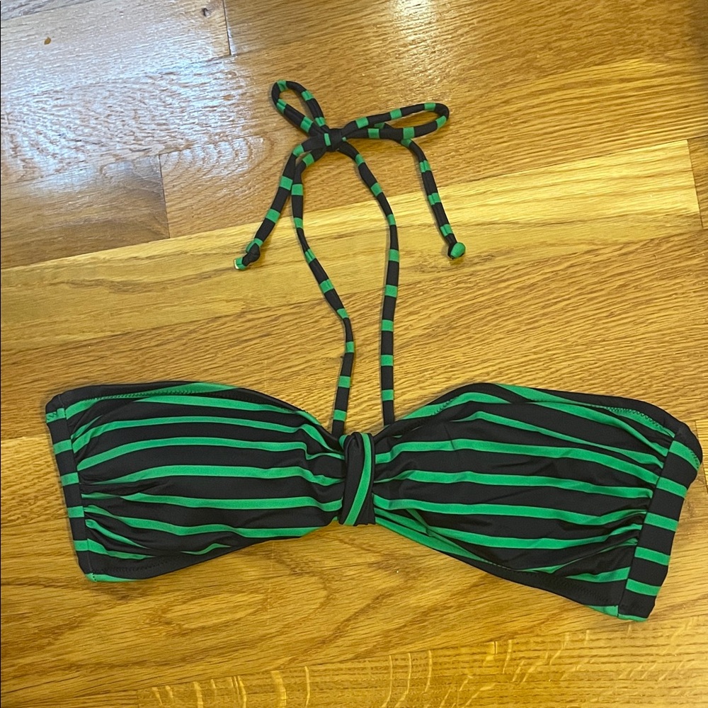 J.Crew Green and Navy Striped Bikini Top